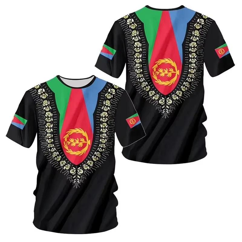 Africa Country Eritrea Flag 3D Print Lion Colorful Retro 3Dprint Menwomen Summer Casual Funny Short Sleeves T-Shirts Kid Tee Top