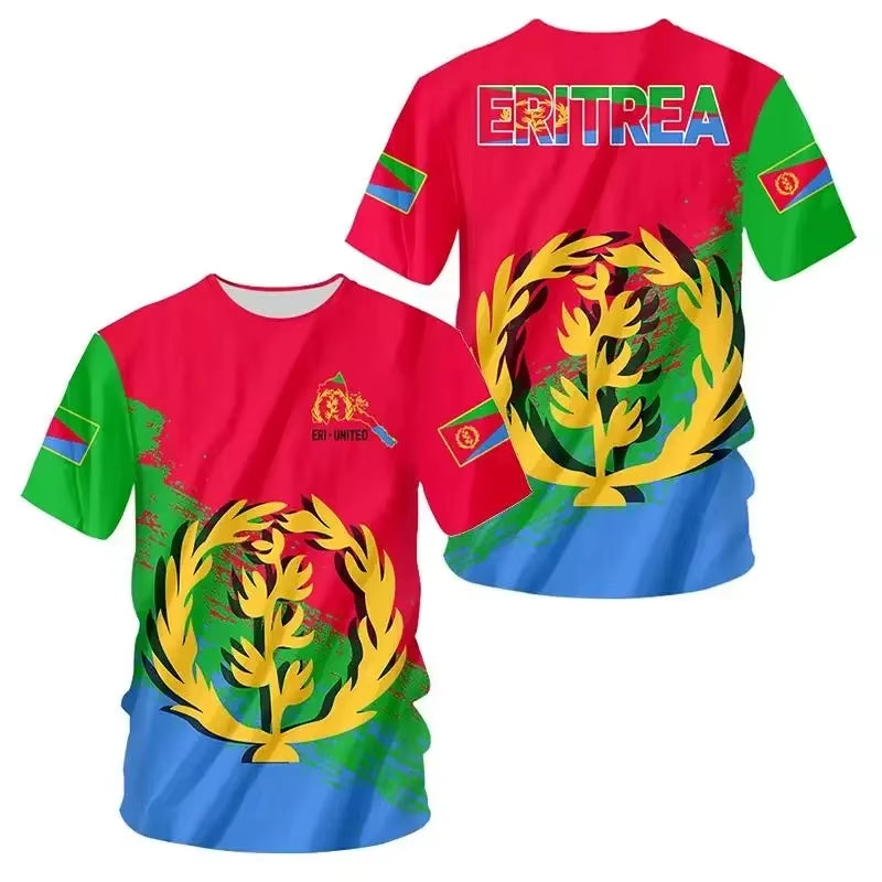 Africa Country Eritrea Flag 3D Print Lion Colorful Retro 3Dprint Menwomen Summer Casual Funny Short Sleeves T-Shirts Kid Tee Top