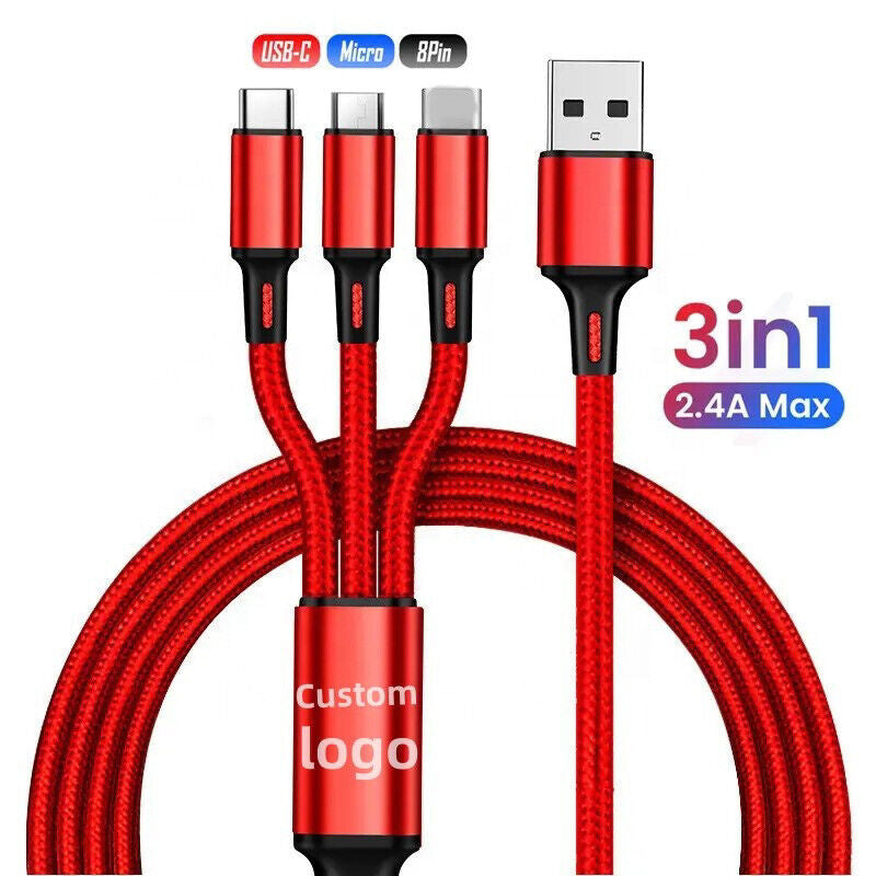 3 in 1 Fast USB Charging Cable Universal Multi Function Cell Phone Charger Cord