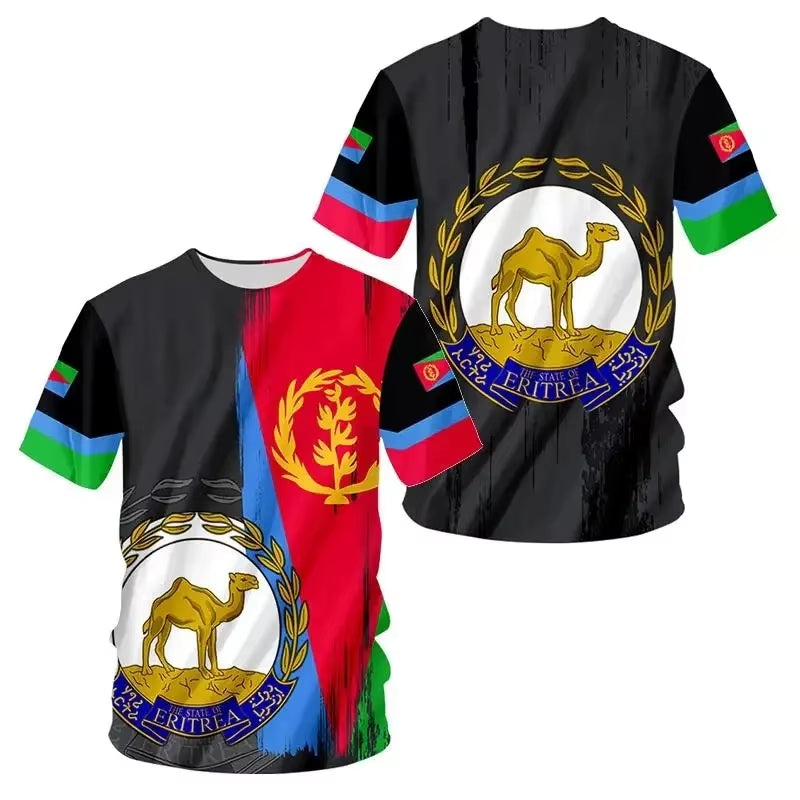 Africa Country Eritrea Flag 3D Print Lion Colorful Retro 3Dprint Menwomen Summer Casual Funny Short Sleeves T-Shirts Kid Tee Top