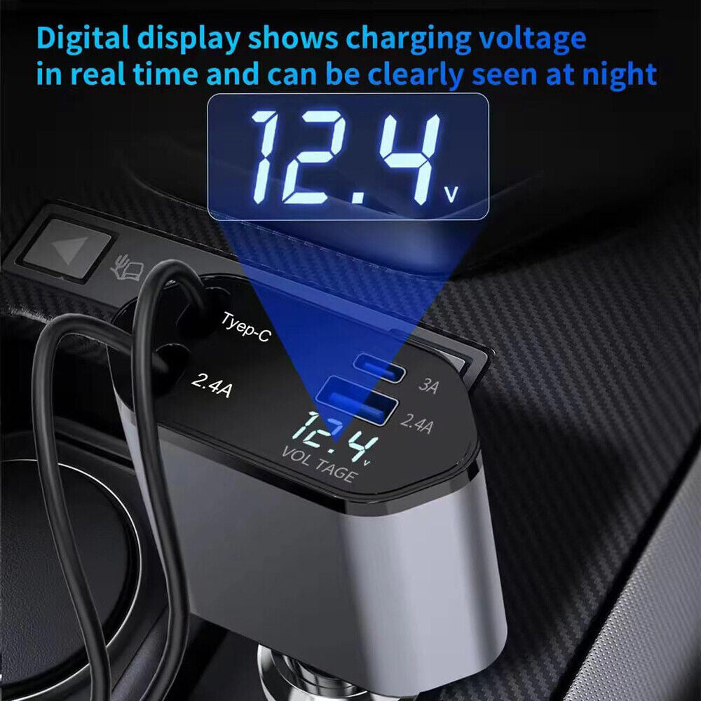 Retractable Car Charger 4 in 1 Fast Car Phone Charger 120W with USB Type C Cable